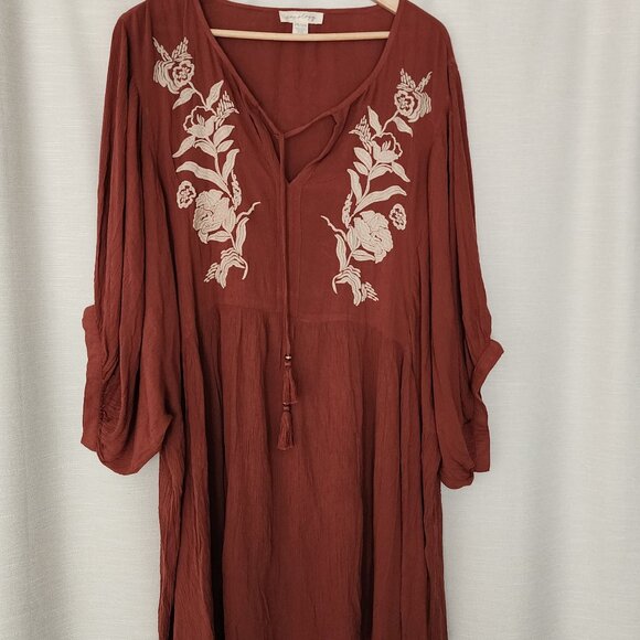 Embroidered Tunic Dress Top Blouse Arla Embroidery Size 26 28 (3X) Amber Boho - Picture 9 of 12